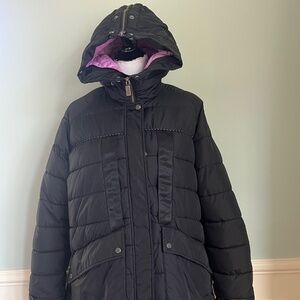 Hunter Black Quilted Winter Jacket Parka, Med, Hooded, Astro, Pink Lining